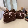 Bruine gewatteerde stippen cosmetische tas schattige katoenen make-up etui met lint ritsen - S / Bruin