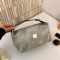 Retro denim cosmetic bag with top handle, large capacity portable wash pouch for travel. - Off White