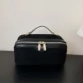 Zwarte fluwelen cosmetische tas met rits, grote make-up opbergtas voor vrouwen mode. - Zwart