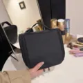 Zwarte grote toilettas minimalistische reizen cosmetische organizer met handvat - Zwart