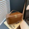 Bruine PU lederen cosmetische tas grote capaciteit make up opbergtas reistoilettas etui - Bruin