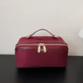 Bordeauxrode fluwelen cosmetische tas, grote make-up tas en toiletorganizer met handvat. - Bordeauxrood