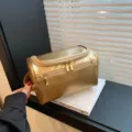 Gouden PU lederen cosmetische tas grote capaciteit draagbare toilettas reismake-up - Goud