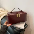 Effen kleur PU lederen cosmetische tas grote capaciteit reizen toilettas make-up organisator voor - Bordeauxrood