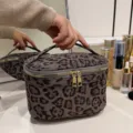 Luipaardprint cosmetische tas grote capaciteit draagbare make-up organizer toilettas etui - Grijze Luipaard