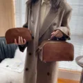 Large capacity brown suede cosmetic bag set, stylish portable makeup organizer and travel pouch. - Style 1 (Frosted Sides)