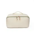 Beige geweven cosmetische tas, elegante grote draagbare make-up organizer tas voor reizen. - Wit