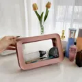 Transparante cosmetische tas met roze PU-lederlening, draagbare make-up reistas organizer. - Roze