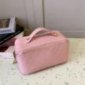 Roze geruite cosmetische tas met handvat en grote capaciteit make-up organizer bag - Roze