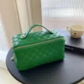 Green checkered makeup bag large capacity vanity case stylish toiletry organizer for travel. - Green