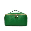 Sac de cosmétique en cuir PU tissé vert Grande capacité Trousse de toilette zippée dorée - Vert