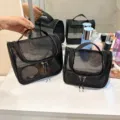Schwarze Kosmetiktasche aus Mesh, große Kapazität, tragbarer Organizer für Reisen. - L / Schwarz