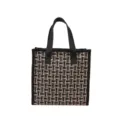 Vintage tweed cosmetic bag, large capacity portable makeup organizer for travel and daily use. - Black