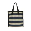Blauwe beige gestreepte strooien tote bag stijlvolle geweven handtas grote make up tas - Blauw-witte strepen