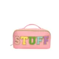Roze nylon cosmetische tas met gekleurde letters, grote make-up opbergtas voor reizen. - Roze