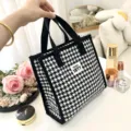 Zwart-witte houndstooth cosmetische tas grote capaciteit draagbare make-up opbergtas. - Zwart