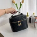 Zwart geruit cosmetisch tasje, draagbare PU lederen make-up etui, stijlvolle reistoilet-organizer. - Zwart