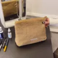 Cute fuzzy makeup bag plush cosmetic pouch portable fluffy toiletry storage bags - Clutch Style / Khaki