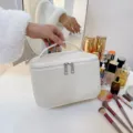 Corduroy grote capaciteit cosmetische tas draagbare effen kleur reis make-up organizer - Broken Wit