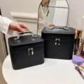 Zwarte PU lederen gewatteerde cosmetische tas grote capaciteit make-up opbergdoos etui - Kleine Maat / Zwart