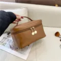 Effen kleur PU leer cosmetische tas grote capaciteit draagbare make-up opslag etui organizer - Bruin