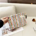 Colorful woven cosmetic bag portable makeup pouch with pearl pendant for travel daily use - Colorful