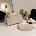 Beige cosmetische tas set met handvat en rits, stijlvolle make-up opbergorganizer. - Broken Wit