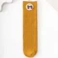 Cute toddler girls floral cherry mid tube socks, yellow ribbed autumn cotton socks for kids. - One Size / Ginger Cherry