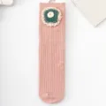 Cute girls floral mid-calf socks with lace trim, sweet pink knit hosiery for spring and autumn. - One Size / Pink Flower