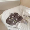 Sommer dünne Baumwolle Füßlinge süße Damen Cartoon flache unsichtbare Socken rutschfest - Einheitsgröße / Graukaffee