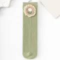 Cute floral girls mid-tube socks spring autumn sweet style knitted socks for toddler kids - One Size / Grass Green Floral