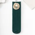 Cute dark green floral crew socks for toddler girls, spring forest style flat knit hosiery main view. - One Size / Dark Green Floral