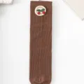 Cute brown ribbed mid-tube socks for girls, featuring sweet knitted cherry embroidery patch. - One Size / Coffee Cherry