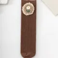 Girls brown ribbed mid-tube socks with cute floral lace embroidery and sweet style. - One Size / Coffee Flower