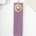 Girls purple ribbed mid-calf socks featuring delicate embroidered flower and lace trim cute style - One Size / Purple Flower