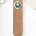 Girls cute floral mid-tube socks, autumn ribbed knit long socks with lace embroidery trim. - One Size / Khaki Patterned