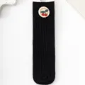 Cute girls cotton mid-calf socks featuring lovely embroidered cherry design for daily wear. - One Size / Black Cherry