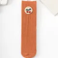 Cute girls cherry embroidery ribbed mid-calf socks, soft cotton spring children tube socks. - One Size / Orange Cherry