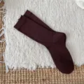 Donne vintage bordeaux costine cotone calze metà polpaccio autunno solide calze casual - Taglia unica / Caffè