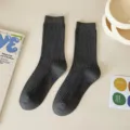 Women solid color ribbed crew socks daily casual cotton hosiery footwear autumn winter fashion. - One Size / Dark Gray