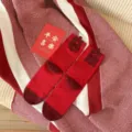 Red mid-tube socks for Chinese New Year festive wear with lucky text and cozy knit design. - Peace & Health (Red)