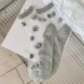 Chaussettes mi-hautes transparentes femme, visage souriant mignon fin respirant été - Taille Unique (Emballage Individuel) / Visage Souriant Gris