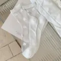Damen dünne transparente Seidensocken weiß süße Stern Stickerei atmungsaktive Socken - Einheitsgröße (Einzelpackung) / Weiße Sterne