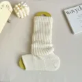 White knitted stirrup socks for women, cozy winter leg warmers, stylish boot cuffs. - One Size / White