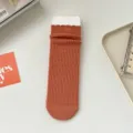 Women ribbed slouch socks autumn winter warm solid color casual mid tube socks cotton - One Size / Brick Red