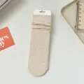 Women autumn winter solid color ribbed slouch socks with cute scalloped top and hanging card. - One Size / Khaki