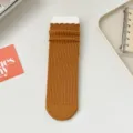 Women autumn winter solid color ribbed crew socks cozy casual warm fashion stacked socks - One Size / Turmeric