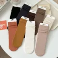 Women's autumn winter solid color ribbed crew socks cute ruffle top casual hosiery set - One Size / Multicolor