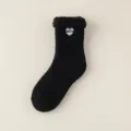 Chaussettes mi-hautes épaisses en peluche pour femmes, mignonne broderie cœur d'hiver. - Taille Unique / Noir