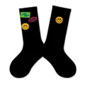 Black children crew socks featuring embroidered smiley face and fun patches for daily wear. - M (3-5Y 15-17cm) / Black